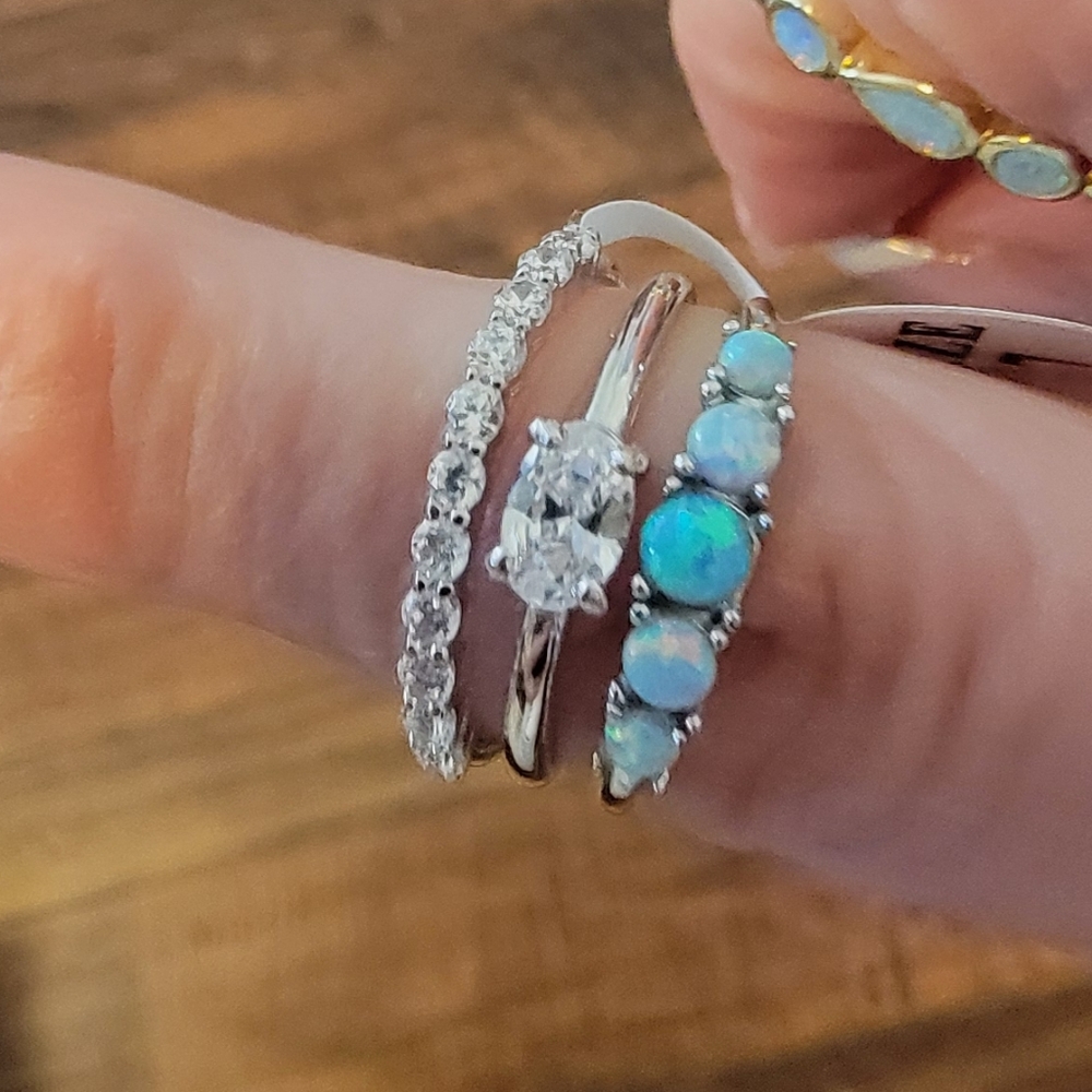 Elegant Silver and Blue Opal Ring Set